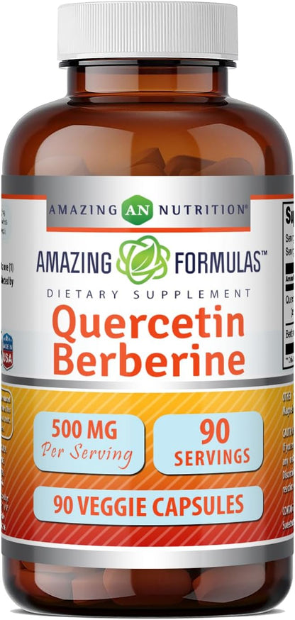 Amazing Formulae Quercetin Berberine – 250 mg Berberine & 250 mg Quercetin, 90 Veggie Capsules (3 Pack)