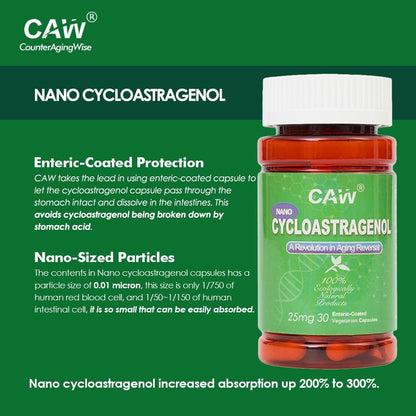 CAW Nano Cycloastragenol 25mg – Enhanced Absorption with Enteric-Coated Capsules (30 Capsules)