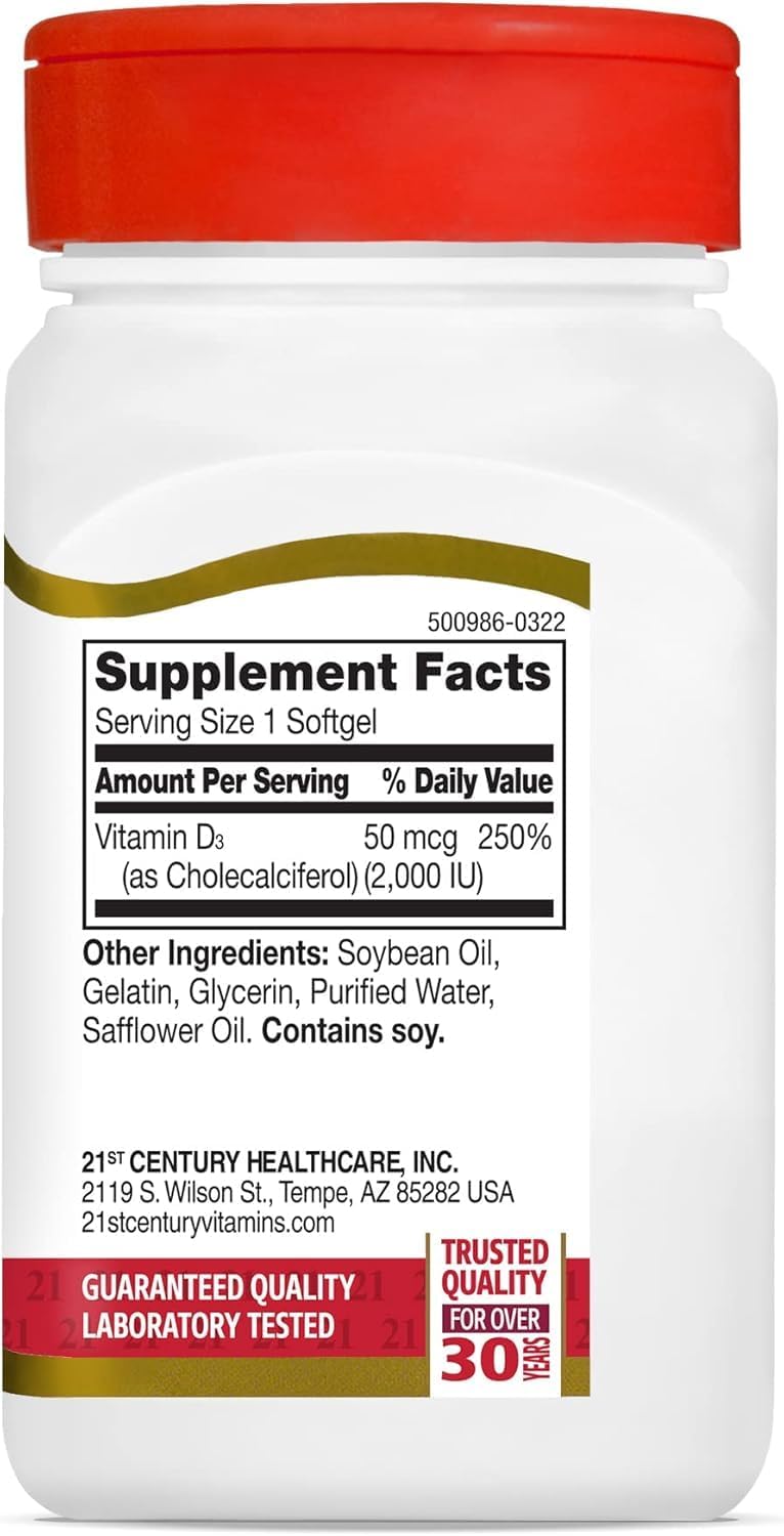 21st Century D3 2000 IU Softgels, 250 Count - görsel 2