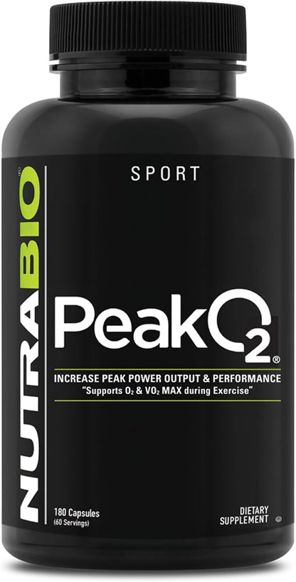 NutraBio PeakO2 Sports Supplement, 180 Capsules - Organic Mushroom Blend for Athletic Performance and General Health