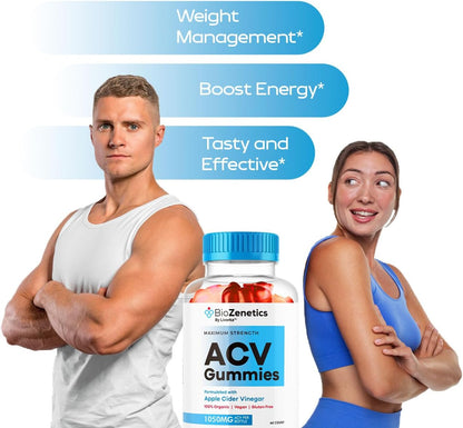 BioZenetics ACV Gummies 1050mg - Apple Cider Vinegar Food Supplement, 60 Gummies