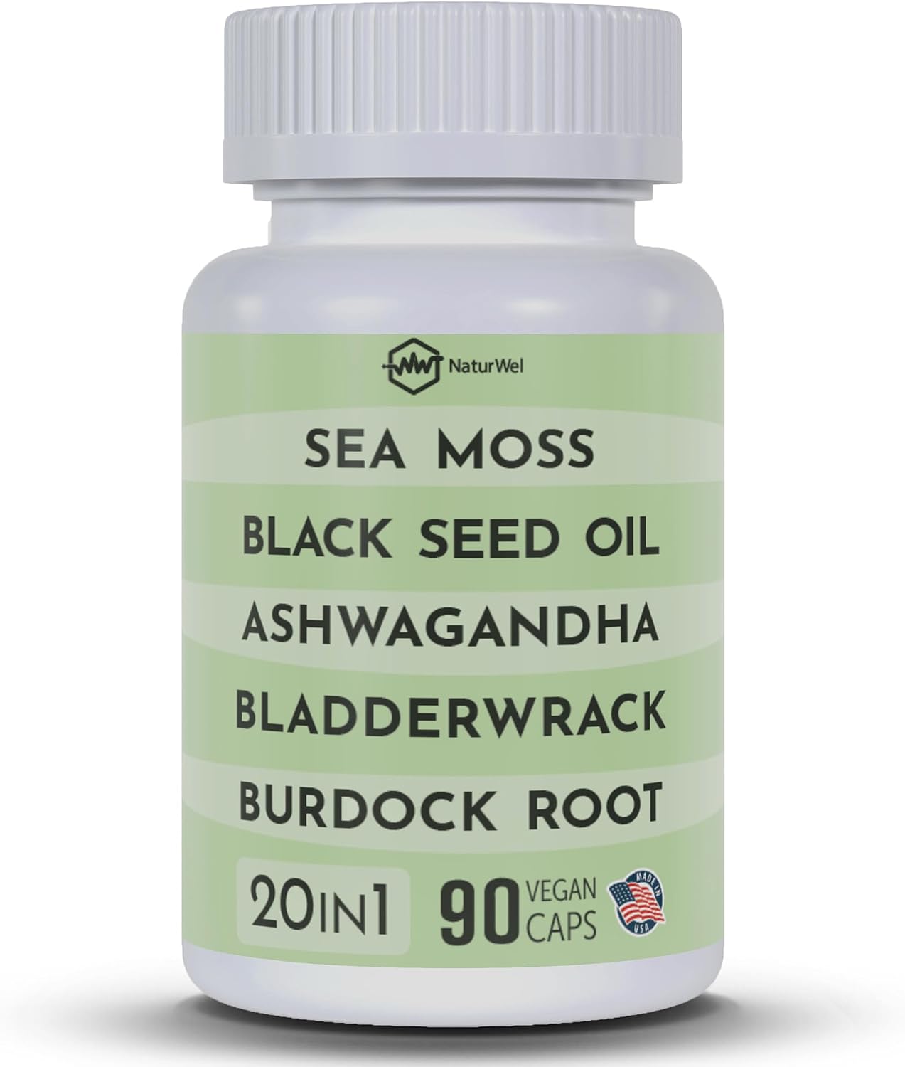 Black Seed Oil 3000mg Sea Moss 3000mg Ashwagandha 1000mg Turmeric 1000mg Burdock 1000mg Bladderwrack 1000mg with Elderberry, Manuka, Chlorophyll, Dandelion & Yellow Dock - 90 Vegan Capsules - görsel 1