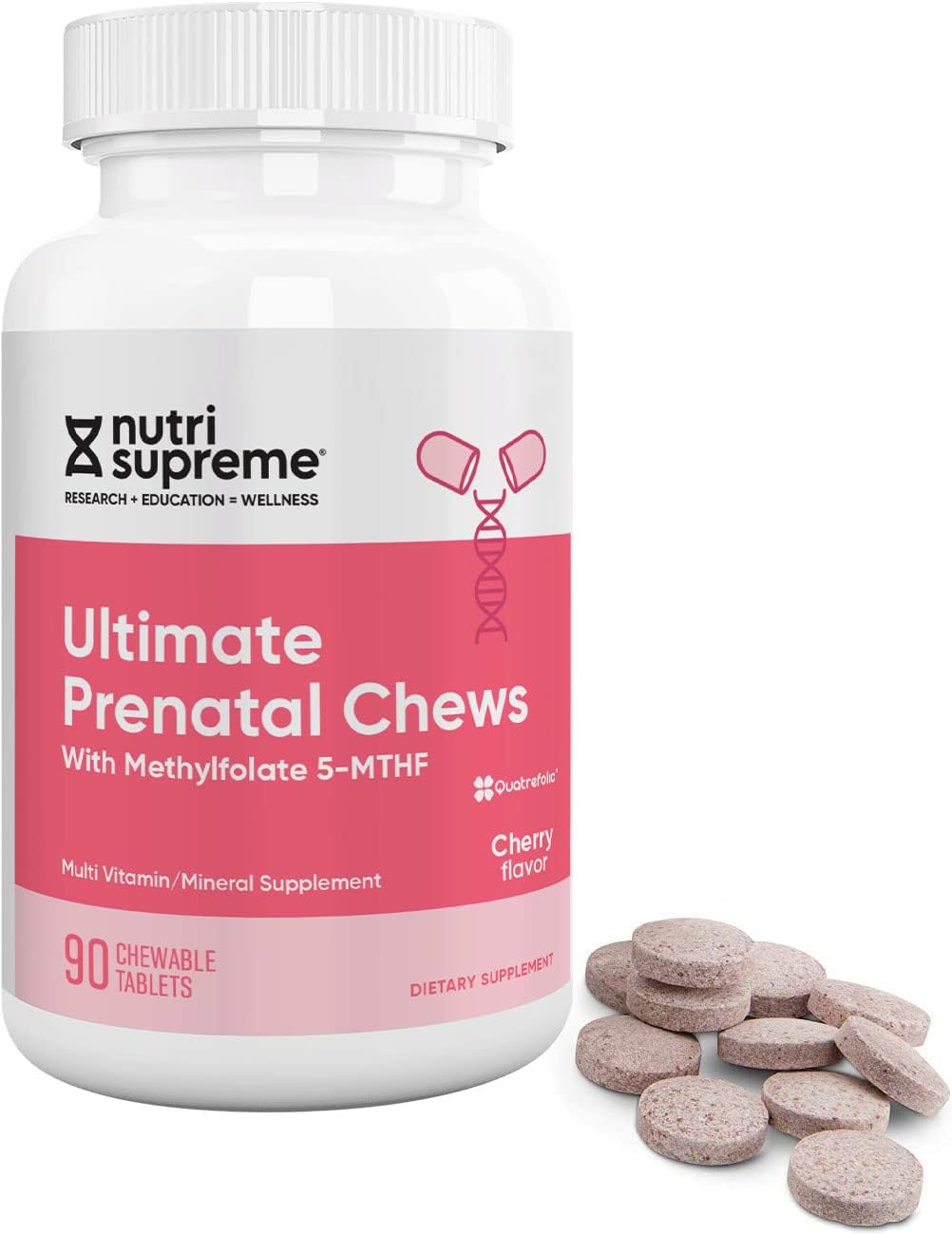 Nutri Supreme Prenatal Vitamin, Chewable Prenatal Vitamins for Women with 800 mcg of Folate, Complete Pregnancy Multivitamin with Iron, Kosher, Cherry Flavour, 90 Count - görsel 8