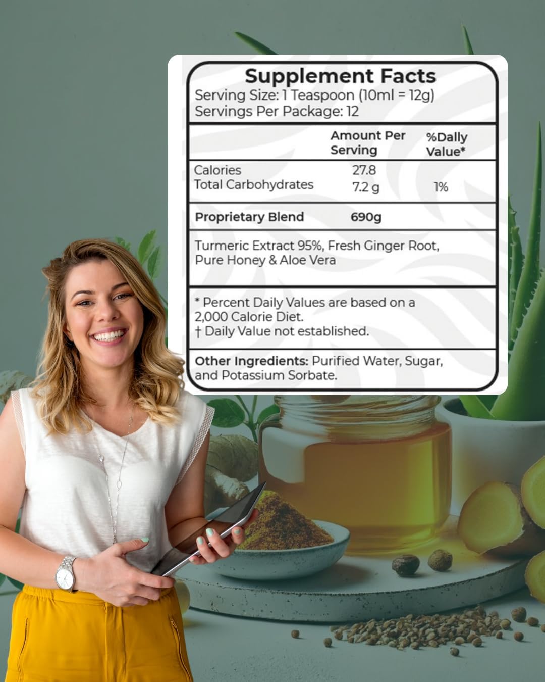 Natural Supplement Turmeric, Honey, Ginger, and Aloe Vera – Exotic Spice Flavour – 118 ml - görsel 5