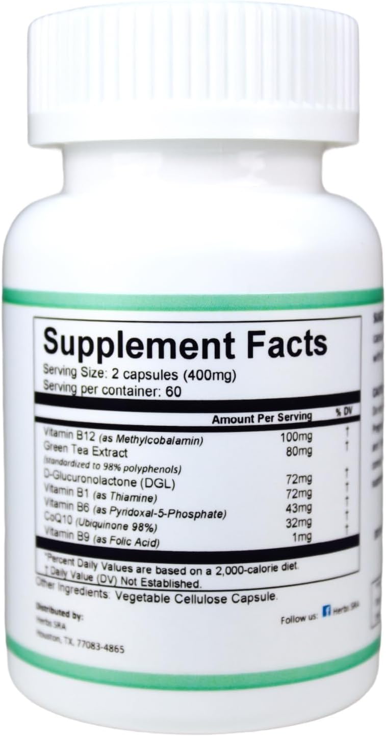 Herbs SRA ENERGYAID Antioxidant Energy Support Supplement with Vitamin B6, Green Tea & CoQ10 - görsel 2