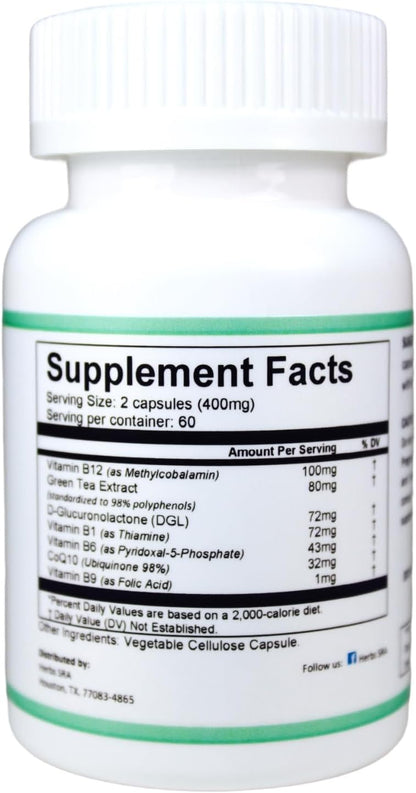 Herbs SRA ENERGYAID Antioxidant Energy Support Supplement with Vitamin B6, Green Tea & CoQ10