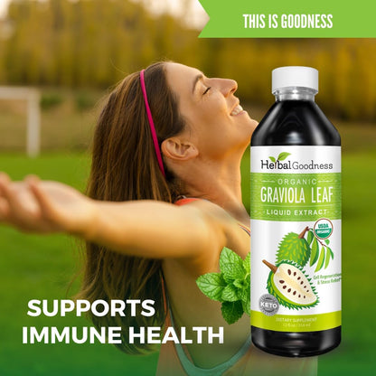 Herbal Goodness Soursop Graviola Liquid Drops - 15X Strength Organic Guanábana Extract - Vegan, Non-GM, Alcohol-Free, 355 ml