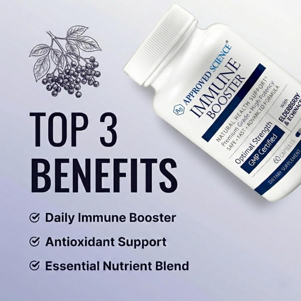 Approved Science Immune Booster - Extra Strength Support - Elderberry, Echinacea, Vitamin D3 & C, Zinc - All Natural - 60 Capsules - görsel 3