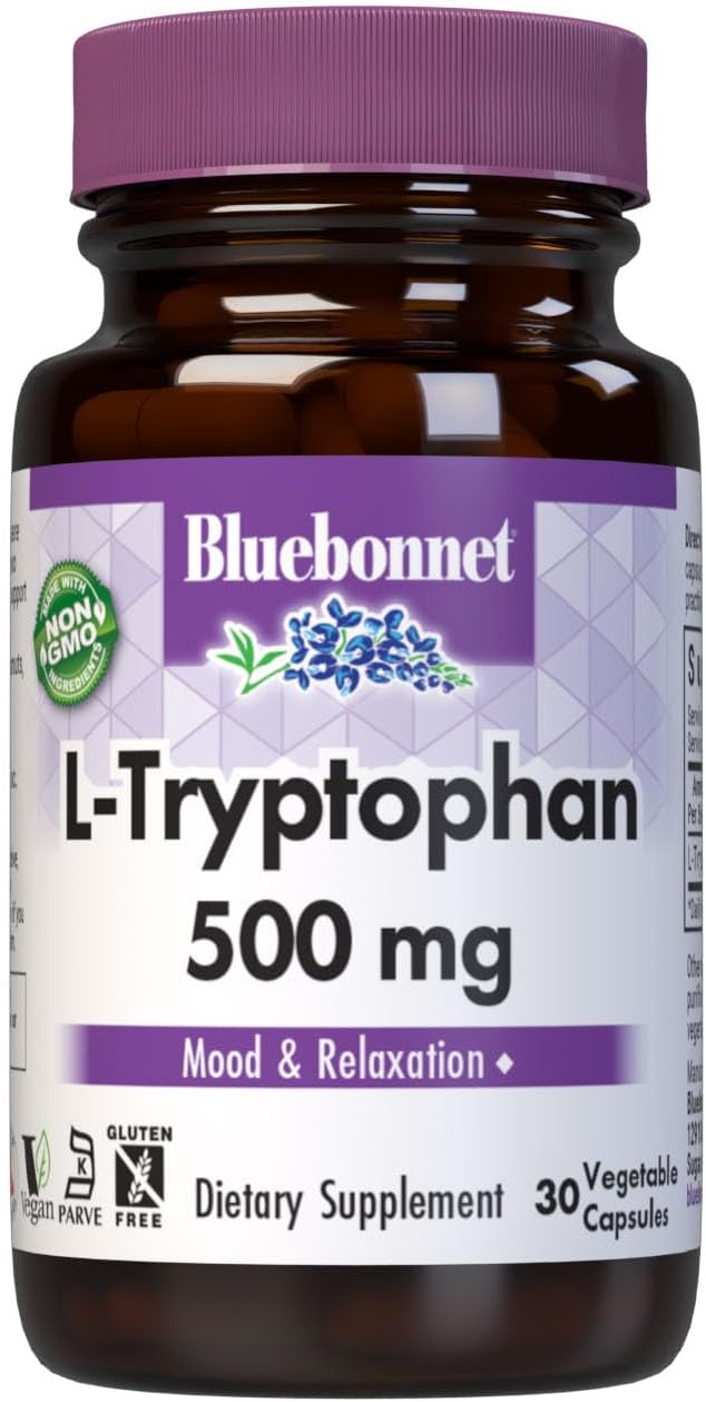 Bluebonnet L-Tryptophan 500 mg - 30 Vegetable Capsules - görsel 1
