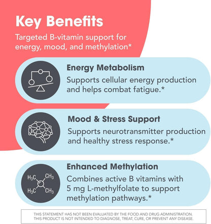 MethylPro B Complex + L-Methylfolate 5 mg – Bio-available Methylated Vitamin Blend – Supports Energy and Stress – Vegetarian & Hypoallergenic – 30 Servings – 30 Capsules
