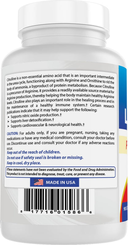 Best Naturals L-Citrulline Capsules – 1500mg/Serving – Non-GMO – Gluten-free – 90 Capsules