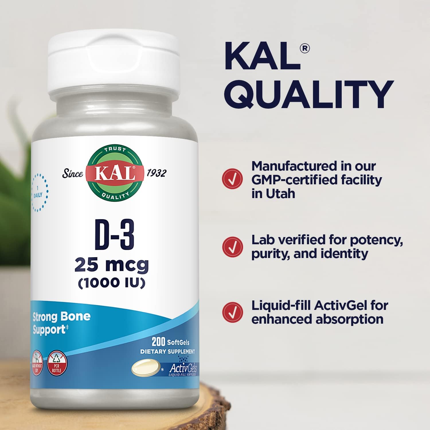 KAL Vitamin D3 1000 IU Softgels (200 Softgels) - görsel 5