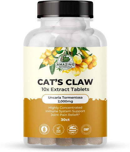 Cat’s Claw Tablets – Organic Cat's Claw (Uncaria Tomentosa) 10x Extract 2000mg – Immune and Joint Support – 30 Tablets