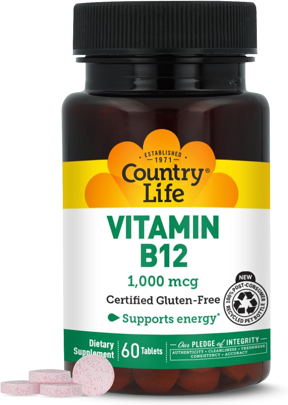 Country Life Vitamin B12 1000 mcg - Vegan & Gluten-Free Food Supplement for Energy and Brain Health - görsel 1