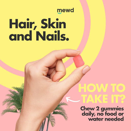 MEWD Hair, Skin & Nails Support Multivitamin Gummies for Teens and Children - Biotin with Zinc, Vitamins A, D3, B1, B2, B6 & B12 - Gluten-Free, Non-GMO - 60 Count - Made in the USA