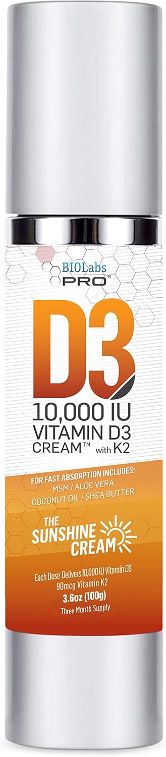 BIOLABS PRO Natural Vitamin D3 10000IU Cream with Vitamin K2 & Olive Leaf Extract