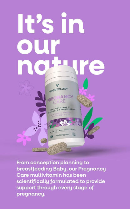 VEGETOLOGY Pregnancy Vitamins for Women – Prenatal Vitamin & Postnatal Vitamins for Breastfeeding Mum with 20+ Vitamins, Folate & More – Vegan Prenatal Vitamins for Every Stage of Pregnancy (60 Tablets)