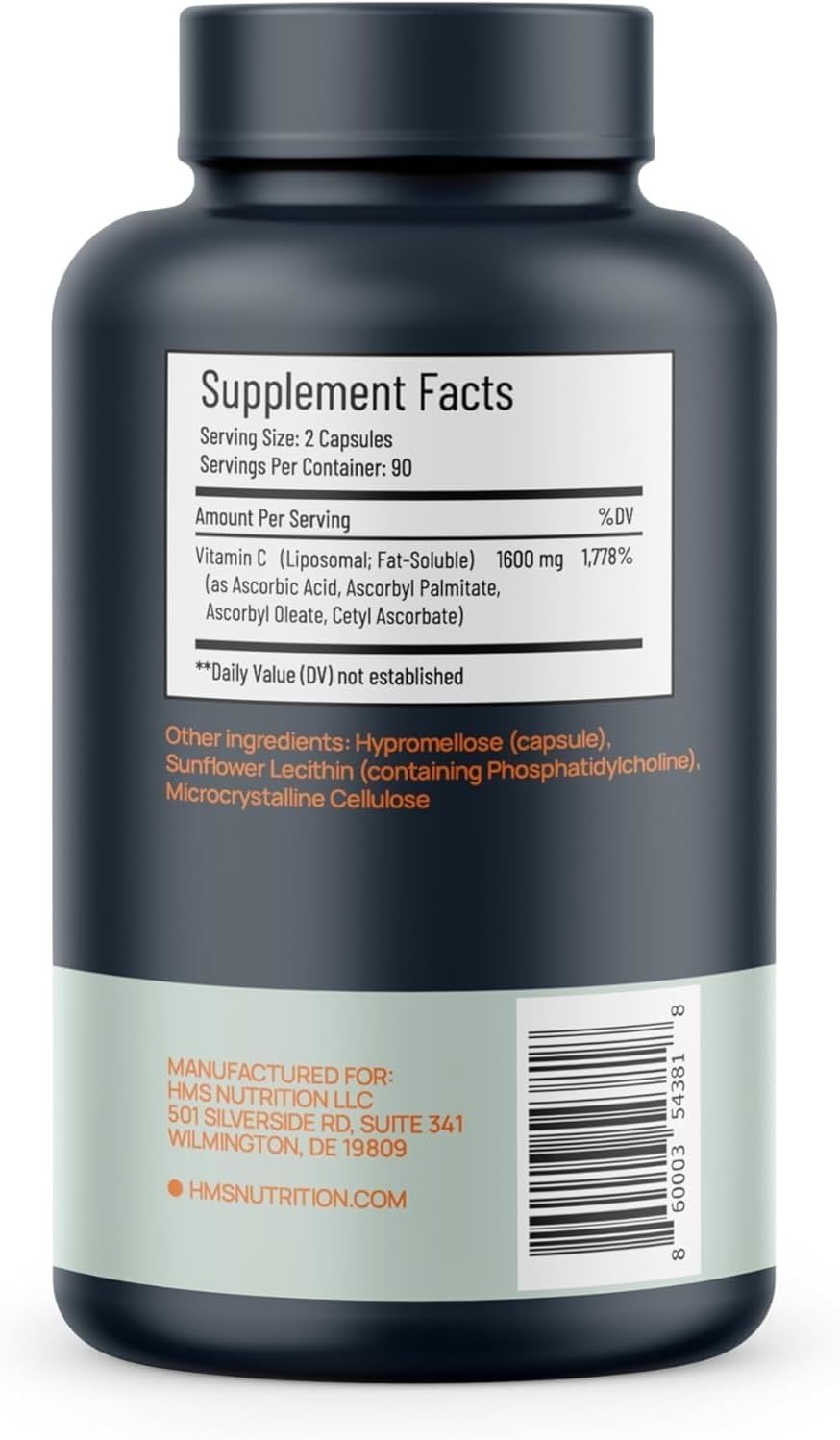 HMS Nutrition Liposomal Vitamin C 1600 mg – Enhanced Absorption, NSF-Certified, Non-GMO – 180 Capsules (90-Day Supply) - görsel 5