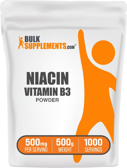 BulkSupplements.com Niacin Powder – Vitamin B3 Food Supplement, 500mg per Serving, 500g