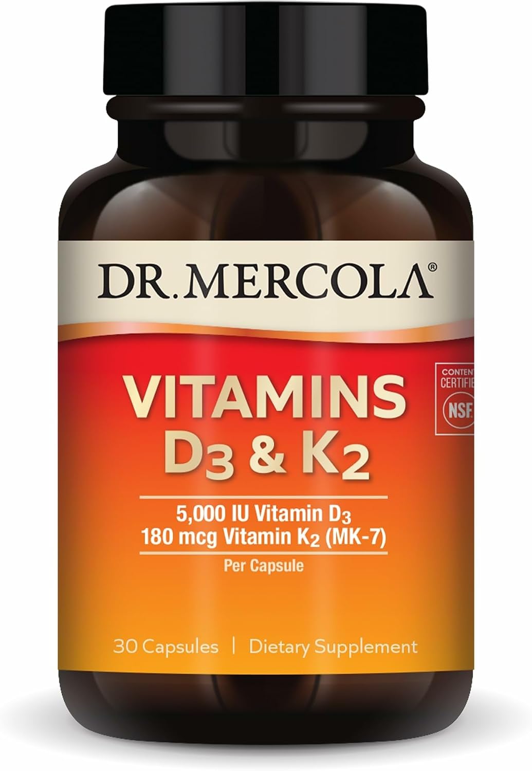 Dr. Mercola Vitamin D3 & K2 Supplement - 5000 IU, 180 mcg, 30 Capsules - görsel 1