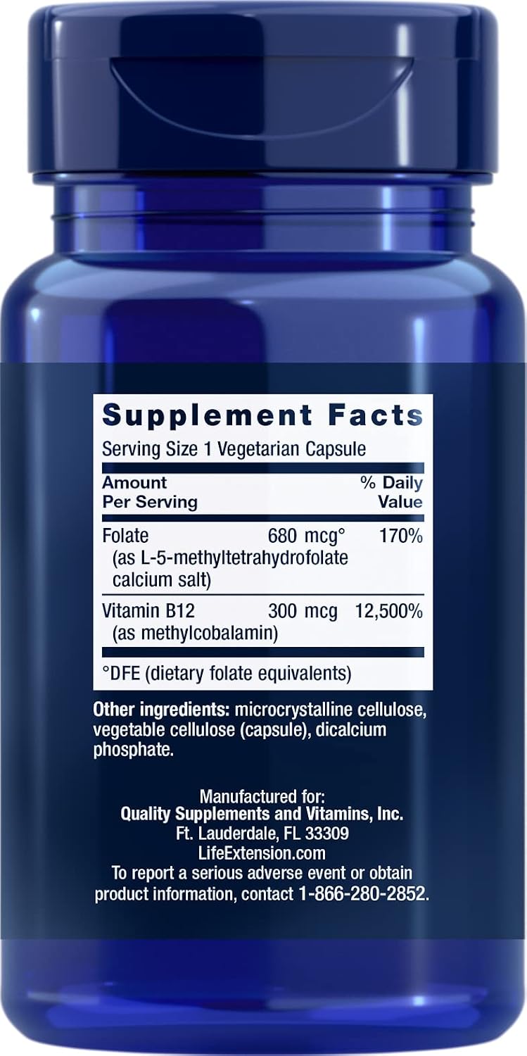 Life Extension BioActive Folate & Vitamin B12, 150 Vegetarian Capsules - görsel 2