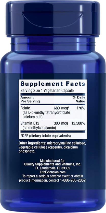 Life Extension BioActive Folate & Vitamin B12, 150 Vegetarian Capsules