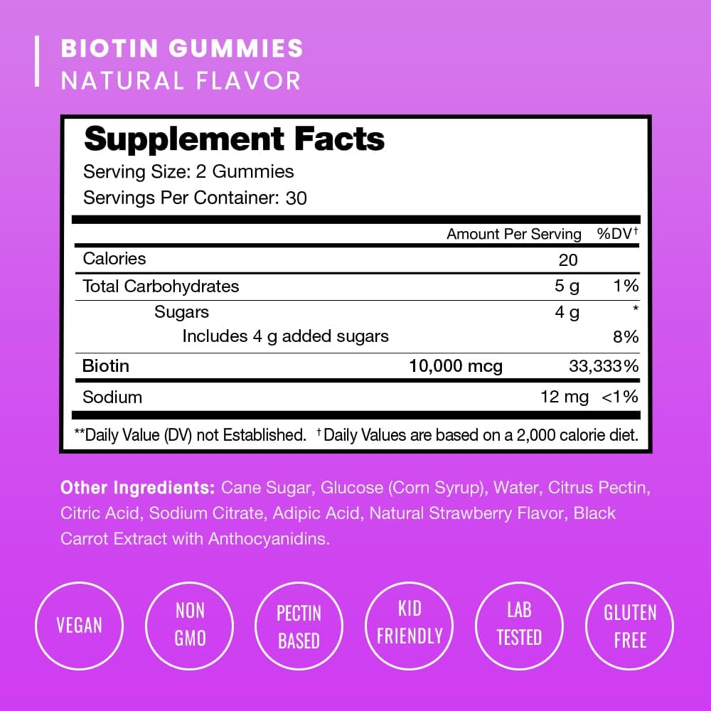 NutraChamps Biotin Gummies 10000mcg - High Potency Hair, Skin & Nails Supplement - görsel 3