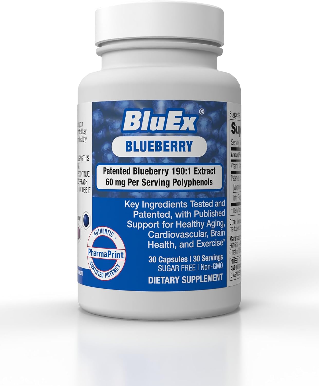 PharmaPrint BlueX - 190:1 Blueberry Extract Food Supplement, 30 Capsules - görsel 1