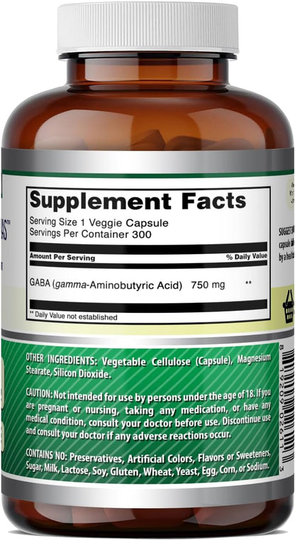Amazing Formulae GABA 750mg Food Supplement, 300 Veggie Capsules