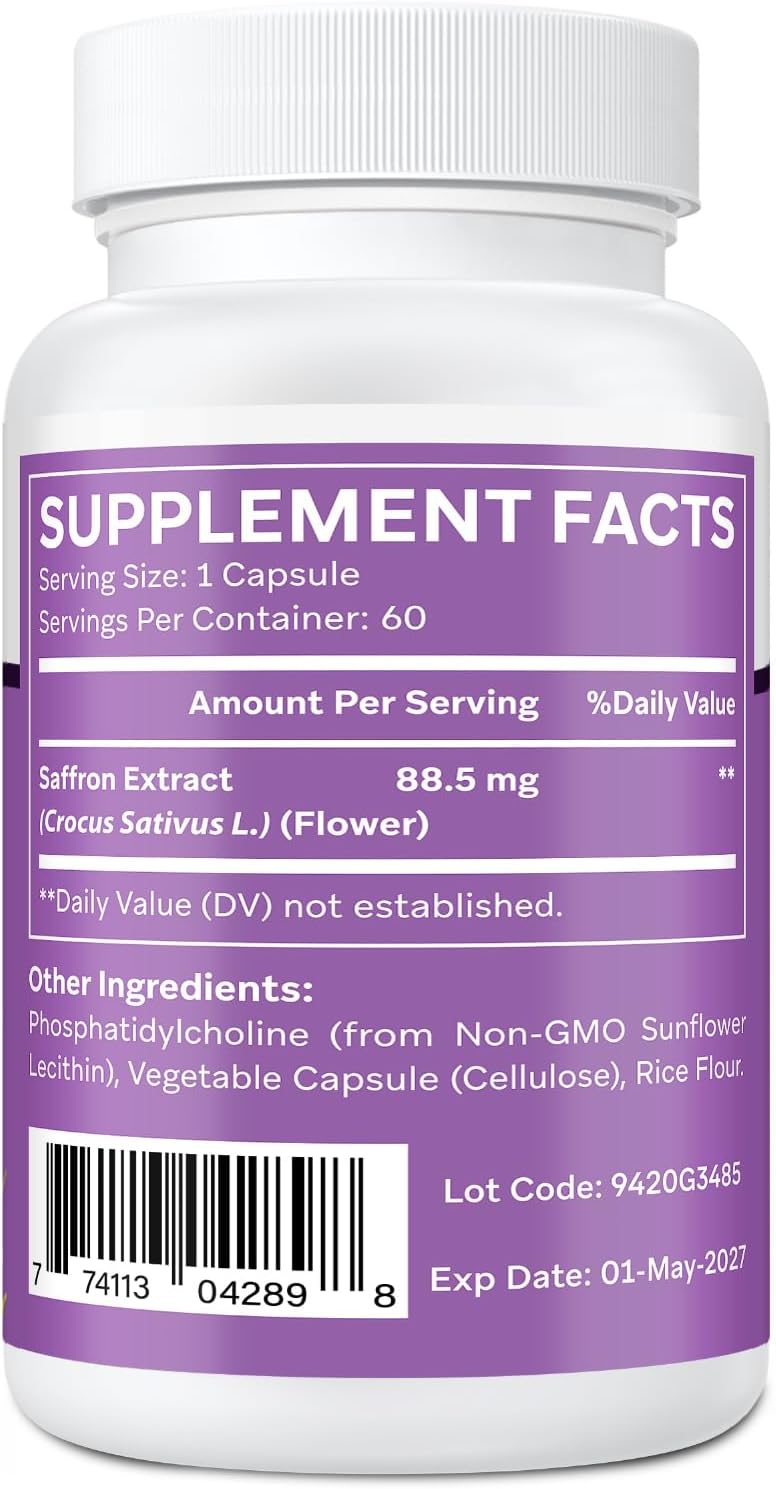 Liposomal Saffron Supplements 88.5 mg, Maximum Absorption, 100% Pure Saffron Extract Capsules for Mood, Energy, Vision and Focus - 60 Vegan Capsules - görsel 2