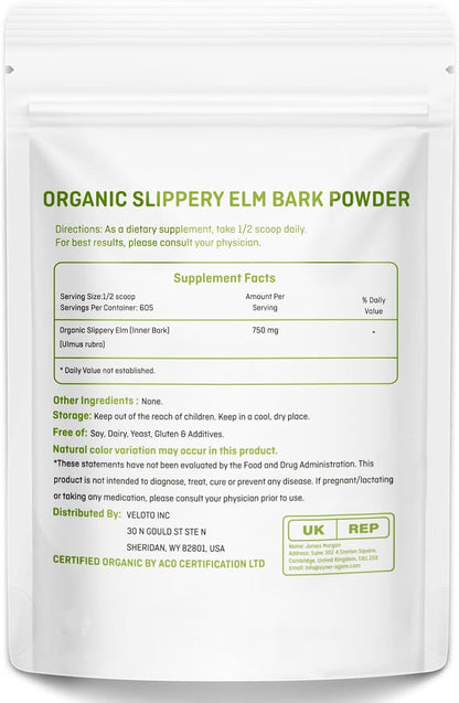 Organic Slippery Elm Bark Powder – 454 g – Pure Inner Bark, Vegan, Gluten-free