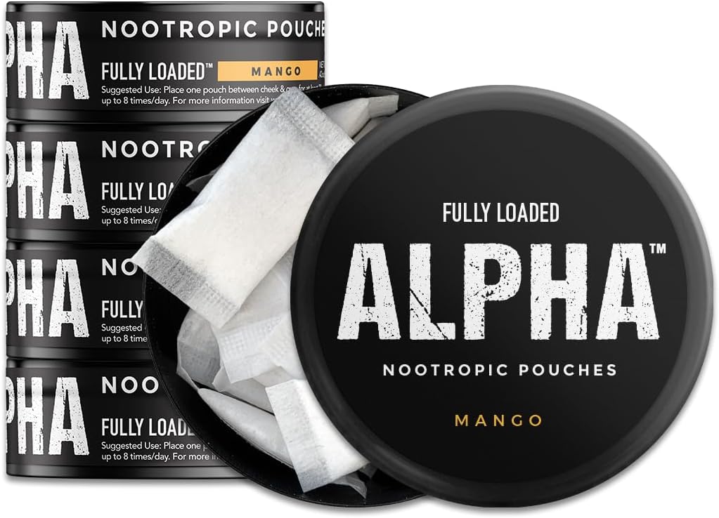 Fully Loaded Alpha Nootropic Pouches (Mango) - 5 Cans, 15 Pouches per Can - görsel 1