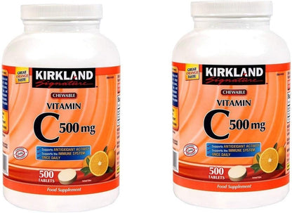 Kirkland Vitamin C (500 mg), Tangy Orange, Chewable Tablets, 500 Tablets (Pack of 2)