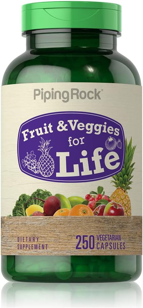 Piping Rock Fruit and Veg Supplement - 250 Capsules - Superfood Blend with Phytonutrients - Vegetarian, Non-GMO, Gluten-free - görsel 1