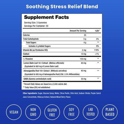 NutraChamps Calm Gummies, Stress Gummies Food Supplement with Ashwagandha, L-Theanine, GABA, Vitamin B6 & Lemon Balm, Supports Mood, Focus & Stress Relief, Natural Berry Flavour, 90 Gummies