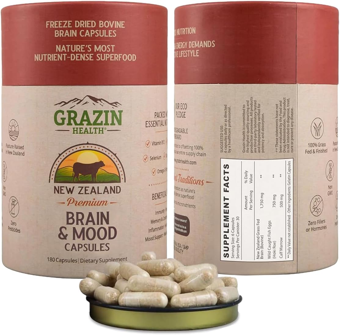 Brain Mood Capsules Beef Organ Supplement for Men and Women 1750mg Beef Organs Per Serving, Nutrient Dense Non-GM Formula, 30 Day Dietary Supplement Made in USA - görsel 2
