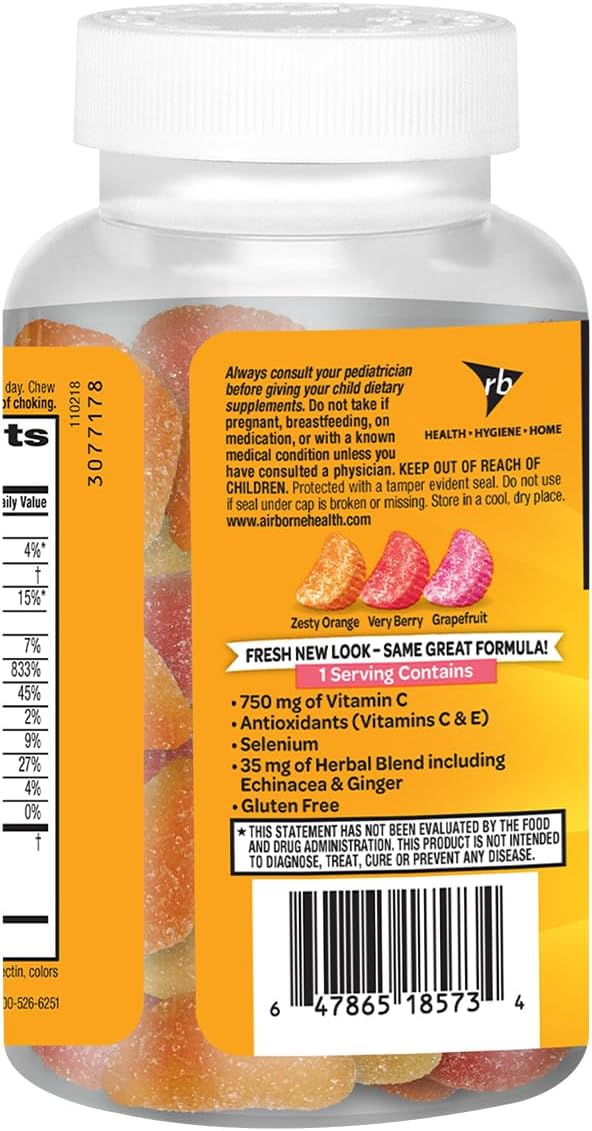 Airborne 750mg Vitamin C Immune Support Gummies, Assorted Fruit Flavour, 42 Gummies (Pack of 3) - görsel 3