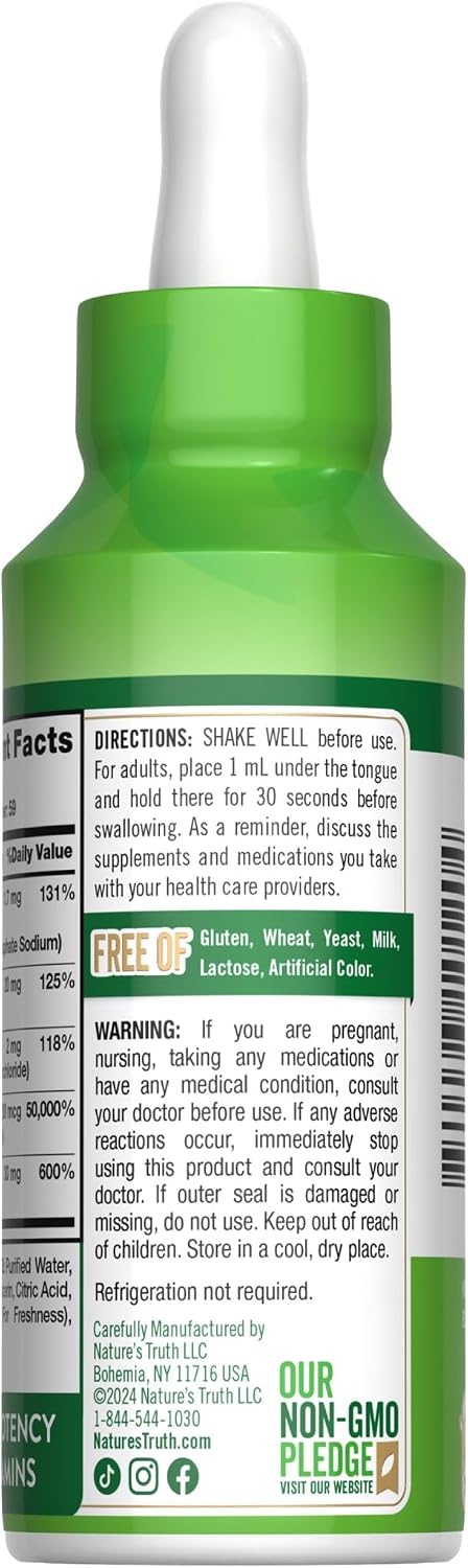 Nature's Truth Sublingual B Complex | with B12 | 59 ml | Berry Flavour | Vegan, Non-GMO & Gluten-free Food Supplement - görsel 7