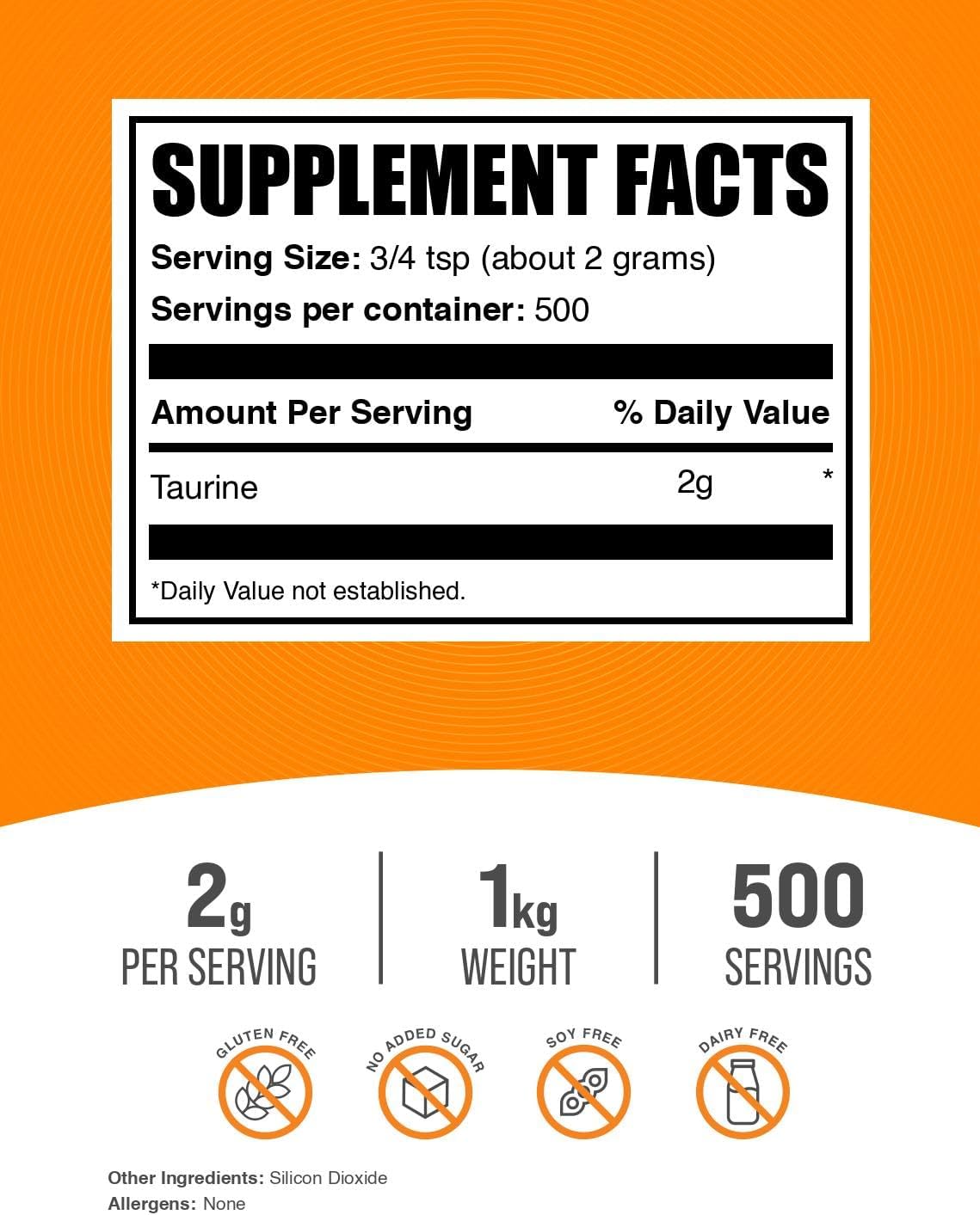 BulkSupplements.com Taurine Powder - Taurine Supplement, Amino Acid Supplement for Energy - Unflavored & Gluten-free, 2g per Serving, 1kg (2.2 lbs) (Pack of 1) - görsel 2