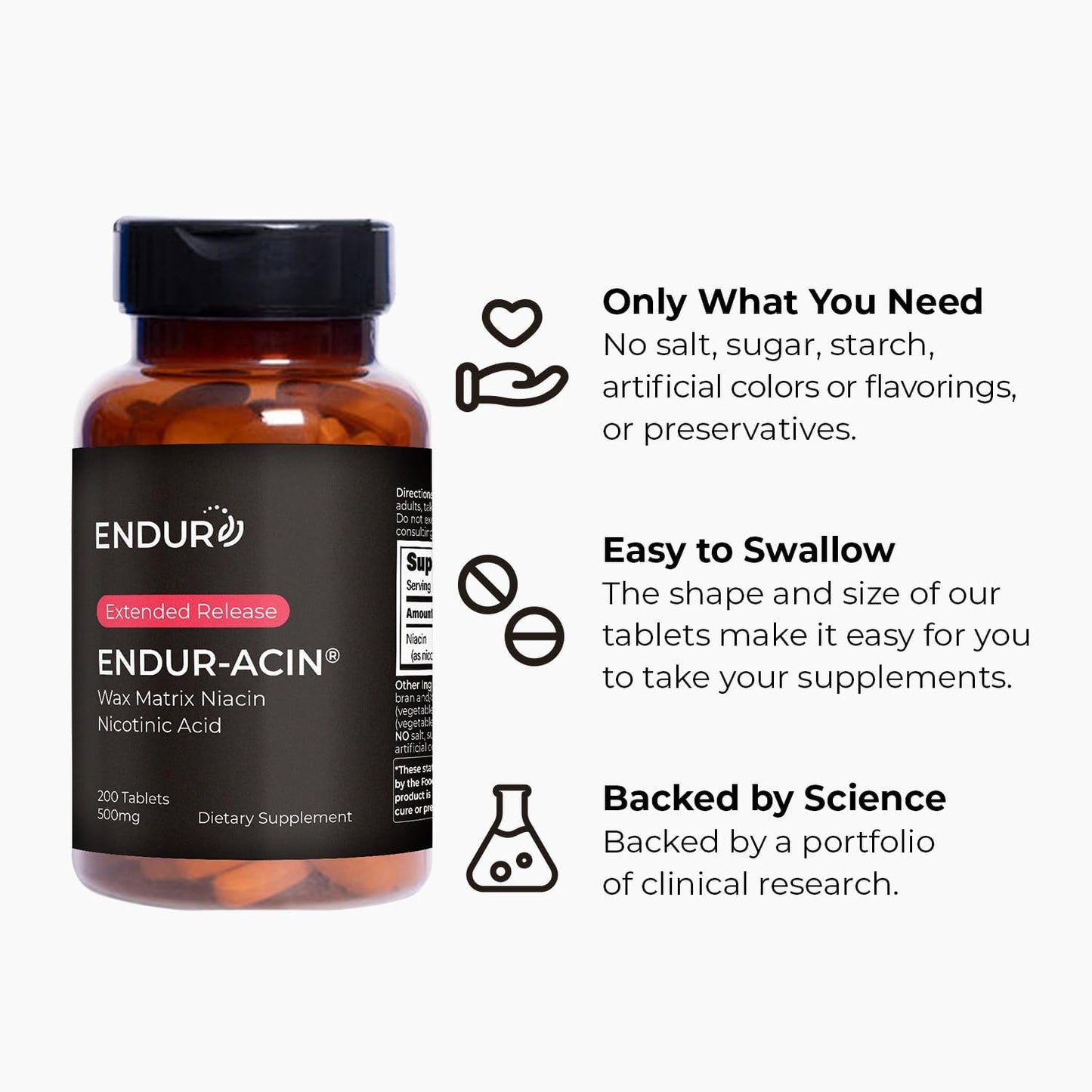 ENDUR-ACIN - Niacin (Vitamin B3) Extended-Release 500 mg, 200 Tablets - görsel 5