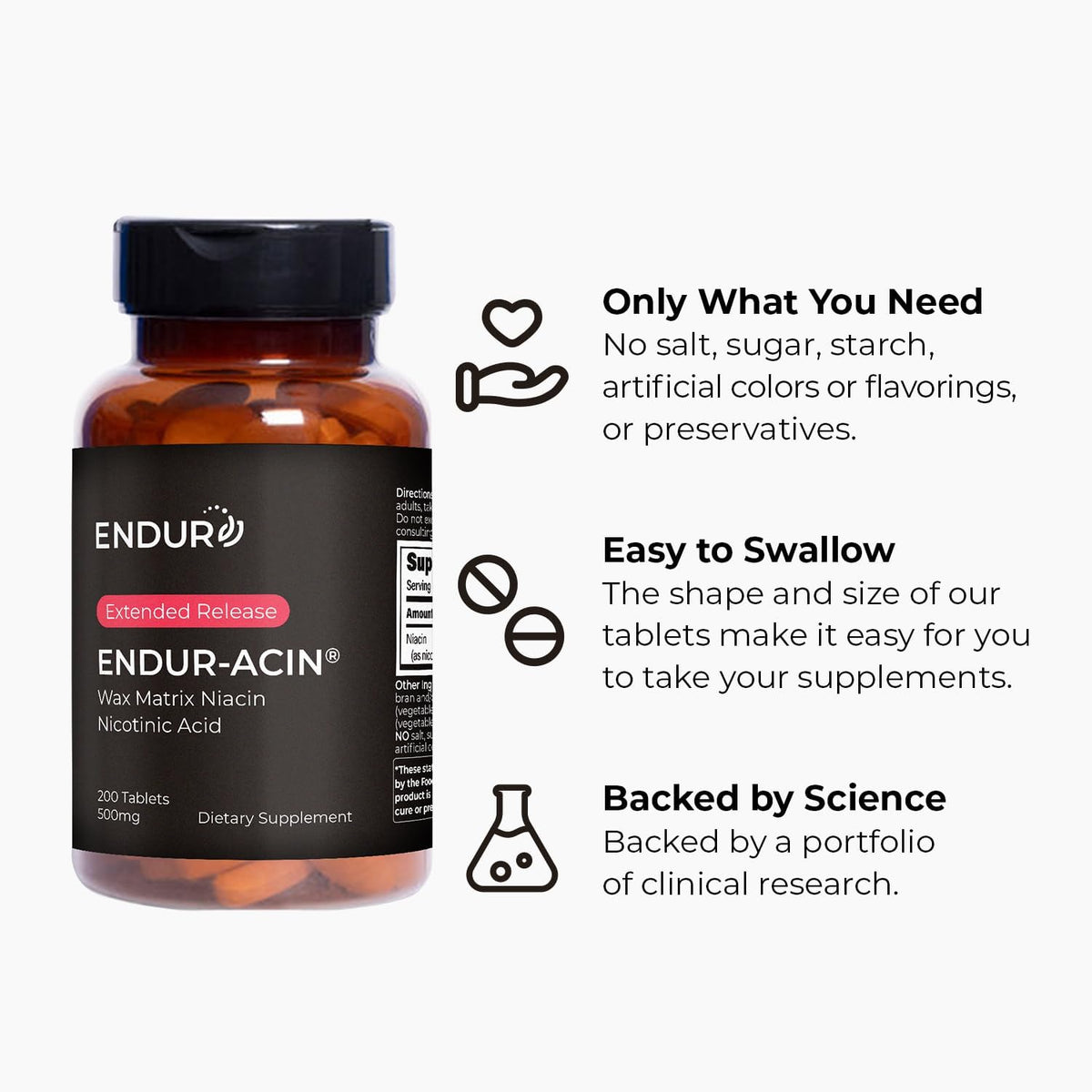 ENDUR-ACIN - Niacin (Vitamin B3) Extended-Release 500 mg, 200 Tablets - görsel 5
