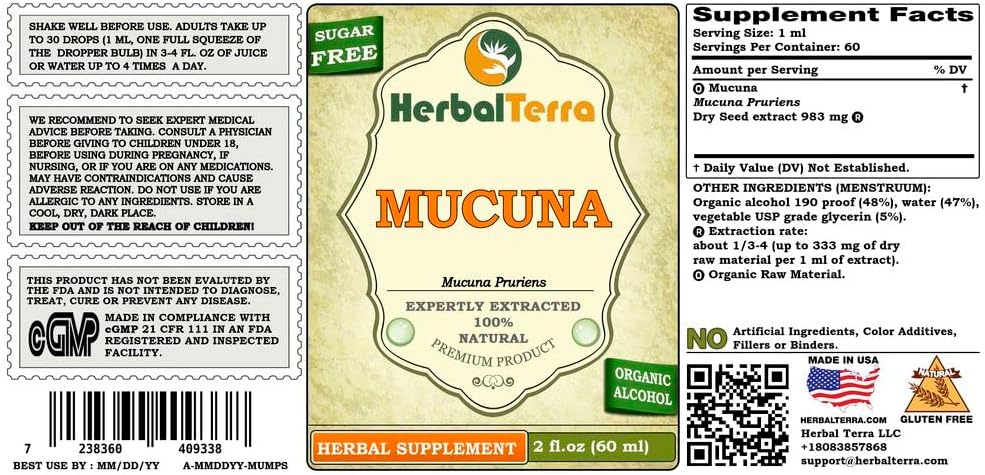 Mucuna (Mucuna Pruriens) Tincture, Dried Seeds Liquid Extract – 5x60 ml - görsel 2