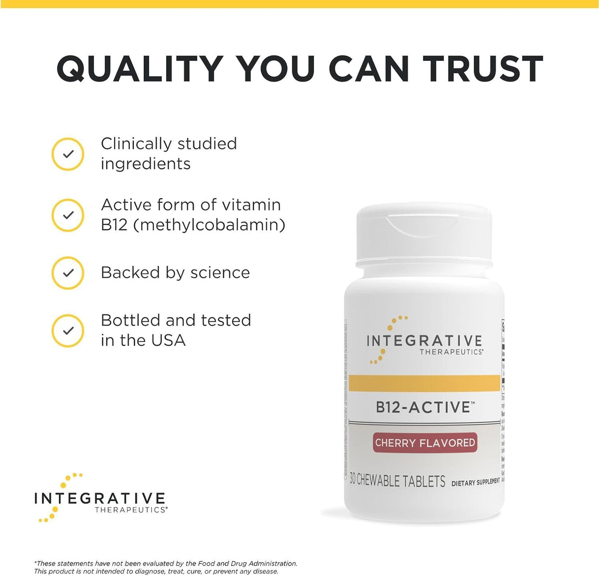 Integrative Therapeutics B-12 Active, Vitamin B12 for Normal Nervous System Function, Cherry Flavoured, 30 Chewable Tablets - 2 Pack - görsel 6