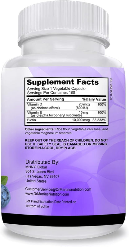DR. MARTIN'S NUTRITION Biotin 10,000 mcg with Vitamins D3 & E – 180 Capsules