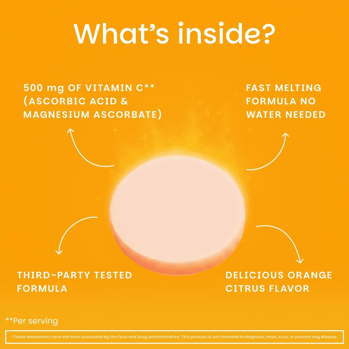 EZ Melts Vitamin C - Antioxidant & Immune Support - Orange Citrus - 60 Soluble Tablets (30 Servings) - görsel 4