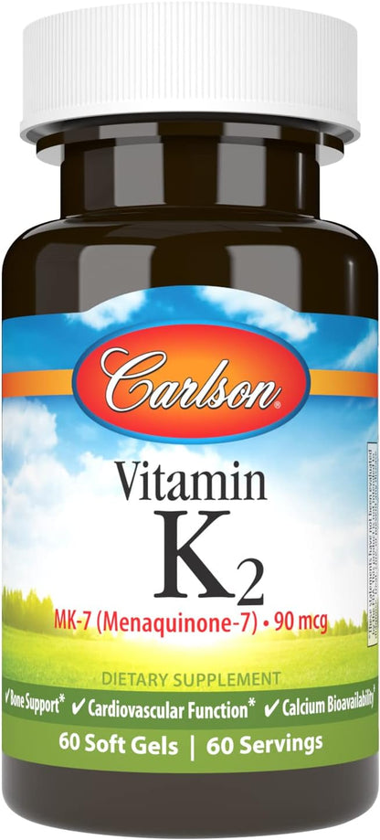 Carlson Vitamin K2 MK-7 (Menaquinone), 90 µg, Bone Support, 60 Softgels