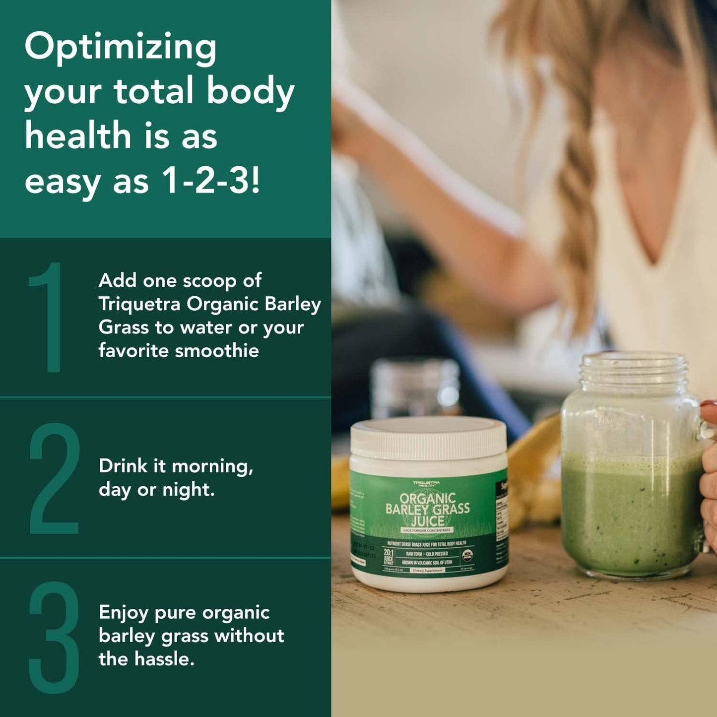 Organic Barley Grass Juice Powder - Grown in Volcanic Soil of Utah - Raw & BioActive Form, Cold-Pressed then CO2 Dried – Gluten-free, GMO free, Vegan - 150 g - görsel 7