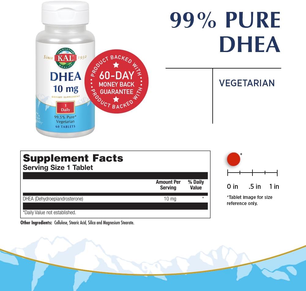 KAL DHEA-10 Tablets - 10mg DHEA Supplement for Hormone Support - 60 Tablets - görsel 2