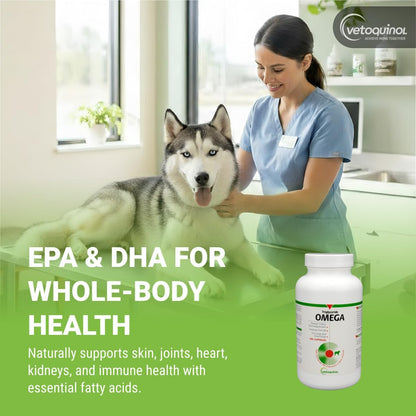 Vetoquinol Triglyceride Omega - Fish Oil for Dogs & Cats - Supports Healthy Skin, Coat & Normal Immune Response - Supplement with Vitamin Blend for Heart, Eye, Bone & Muscle Support - 60 Capsules