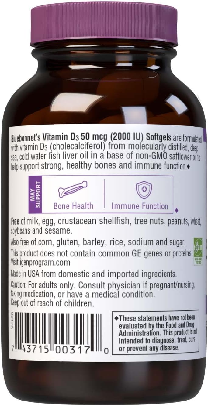 BlueBonnet Vitamin D3 2000 IU – 100 Softgels (Cholecalciferol from Deep Sea Fish Oil) - görsel 3